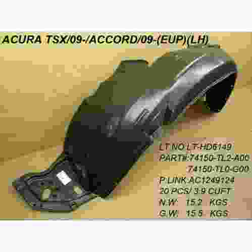 ACURA TSX SEDAN FENDER LINER LEFT (Driver Side) OEM#74150TL2A10 2009-2014 PL# AC1248124