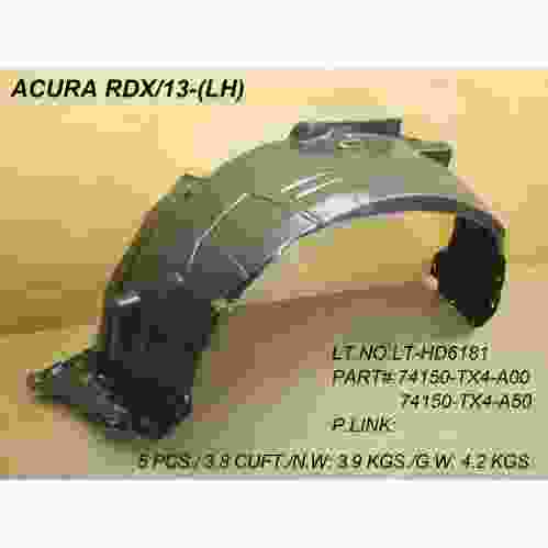 ACURA RDX  FENDER LINER LEFT (Driver Side) WO/INSULATION FOAM OEM#74150TX4A00-PFM 2013-2015 PL# AC1248129-PFM