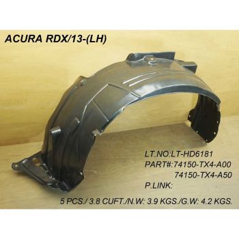 ACURA RDX  FENDER LINER LEFT (Driver Side) WO/INSULATION FOAM OEM#74150TX4A00-PFM 2013-2015 PL# AC1248129-PFM