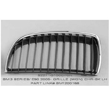 BMW BMW 3 (SEDAN) GRILLE LEFT (Driver Side) CHROME FRAME & BLACK INNER OEM# 51137120007 2006-2008 PL# BM1200168