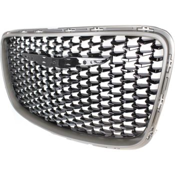 CHRYSLER 300 GRILLE GLOSS-BLACK W/SILVER FRAME (ALLOY)(EXC HONYCOMB)**CAPA** OEM#6DF46DX8AB 2015-2021 PL# CH1200397C