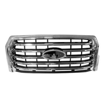 FORD TRUCKS & VANS FORD/PU  (F150)(EXC RAPTOR) GRILLE CHROME/BLACK (5 CHROME BAR W/CHROME SURROUND)(WO/CAMERA) OEM#FL3Z8200EA 2015-2017 PL# FO1200582