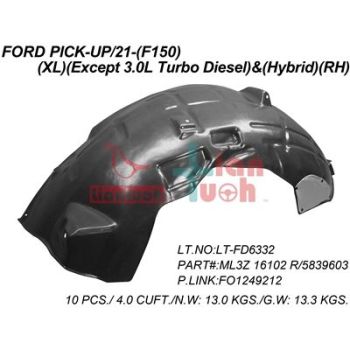 FORD TRUCKS & VANS FORD/PU F150 HYBRID FENDER LINER RIGHT (Passenger Side) (XL)**CAPA** OEM#ML3Z16102R 2021-2024 PL# FO1249212C