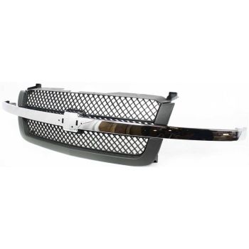 GM TRUCKS & VANS AVALANCHE GRILLE CHR/GRAY TEXT FRAME (For W/ Steel Bmp Style) OEM#15189270 2002-2006 PL# GM1200474