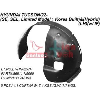 HYUNDAI TUCSON HYBRID/PLUG-IN HYBRID FENDER LINER LEFT (Driver Side) **CAPA** OEM#86811N9000 2022-2024 PL# HY1248193C