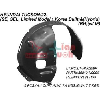 HYUNDAI TUCSON HYBRID/PLUG-IN HYBRID FENDER LINER RIGHT (Passenger Side) **CAPA** OEM#86812N9000 2022-2024 PL# HY1249193C
