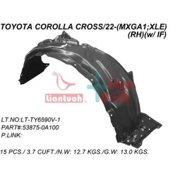 TOYOTA COROLLA CROSS FENDER LINER RIGHT (Passenger Side) (XLE) OEM#538750A100 2022-2024 PL# TO1249252