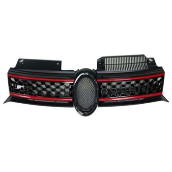 VOLKSWAGEN GTI 2/4DOORS GRILLE BLK/RED MOLDING OEM#5K0853651AKATK 2010-2014 PL# VW1200158