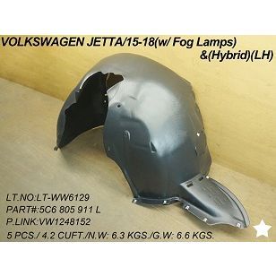 VOLKSWAGEN JETTA HYBRID FENDER LINER RIGHT (Passenger Side)(PE/VACUUM FORM) OEM#5C6805911L-PFM 2015-2016 PL# VW1248152